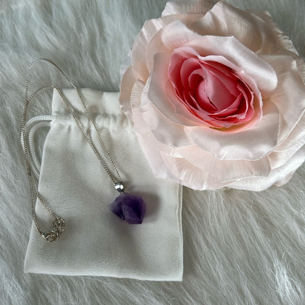 Amethyst purple gemstone pendant silver chain necklace✨